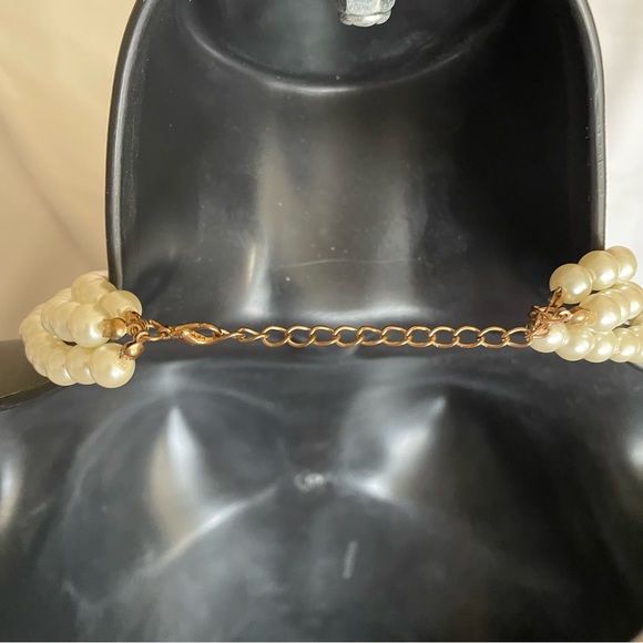 Multi-strand Pearl Necklace with Gold-tone and Rhinestone Flower - Picture 6 of 6